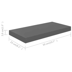 Vidaxl magasfényű szürke MDF fali polc 50 x 23 x 3,8 cm (323787)