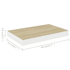 Vidaxl 2 db fehér-tölgyszínű MDF lebegő fali polc 40 x 23,5 x 3,8 cm (326571)