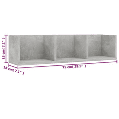Vidaxl betonszürke forgácslap CD-tartó fali polc 75 x 18 x 18 cm (801314)