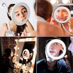 Netscroll Kozmetikai tükör nagyítással, erős LED fénnyel és rugalmas fogantyúval, BeautyMirror