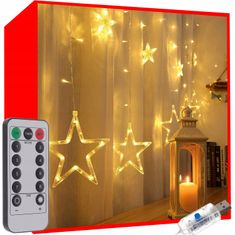 Malatec Karácsonyi fények fényfüggöny 138 LED meleg fehér 8 funkciós USB csillagok