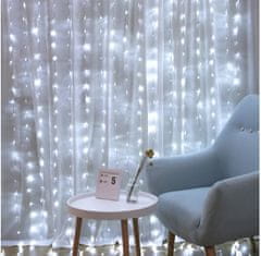 Malatec Újévi fények fényfüggöny 300 LED hideg fehér 8 funkciós 290x290cm USB