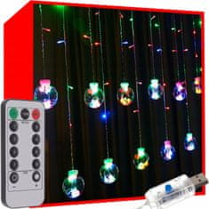 Malatec Karácsonyi fények fényfüggöny 108 LED RGB 8 funkciós USB golyók