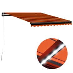 Vidaxl narancs és barna kézzel kihúzható LED-es napellenző 300x250 cm 3055223