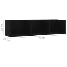 Vidaxl fekete forgácslap CD-tartó fali polc 75 x 18 x 18 cm (801311)