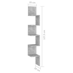 Vidaxl betonszürke forgácslap fali sarokpolc 20 x 20 x 127,5 cm (807281)