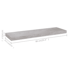 Vidaxl 2 db betonszürke MDF lebegő fali polc 80 x 23,5 x 3,8 cm (326601)