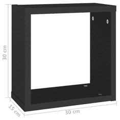 2 db fekete fali kockapolc 30 x 15 x 30 cm
