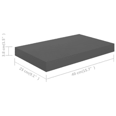 Vidaxl magasfényű szürke MDF lebegő fali polc 40 x 23 x 3,8 cm (323784)