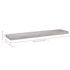 Vidaxl betonszürke MDF lebegő fali polc 90 x 23,5 x 3,8 cm (326603)