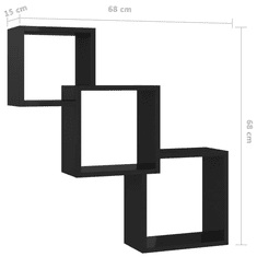 fekete kocka alakú forgácslap fali polcok 68x15x68 cm