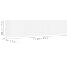 Vidaxl fehér forgácslap CD-tartó fali polc 75 x 18 x 18 cm (801310)