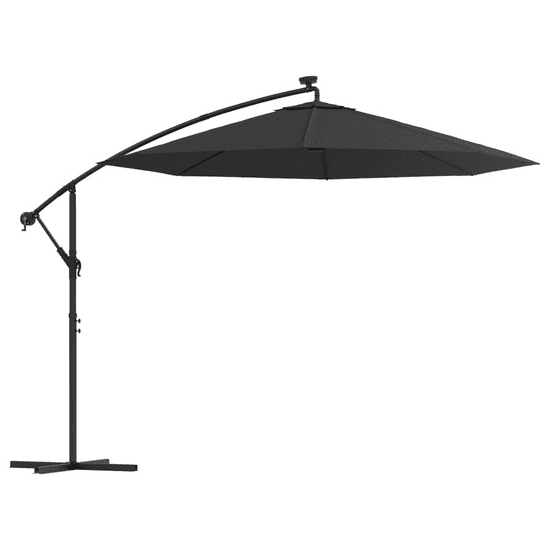 Vidaxl fekete konzolos napernyő LED-fényekkel és acélrúddal 300 cm (47136)