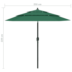 Vidaxl 3 szintes zöld napernyő alumíniumrúddal 2,5 m (313861)