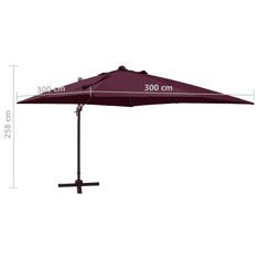 bordó konzolos napernyő rúddal és LED-fényekkel 300 cm