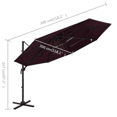 Vidaxl 4 szintes bordó napernyő alumíniumrúddal 3 x 3 m (313832)