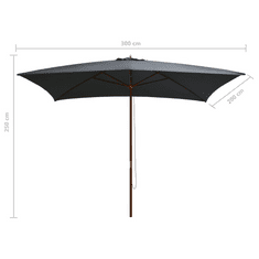 Vidaxl antracitszürke kültéri napernyő farúddal, 200 x 300 cm (44513)