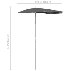 Vidaxl antracitszürke félköríves napernyő rúddal 180 x 90 cm (315561)