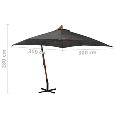 Vidaxl antracitszürke tömör fenyőfa függő napernyő rúddal 3 x 3 m (313774)