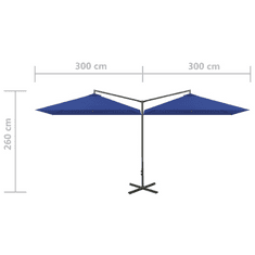 Vidaxl azúrkék dupla napernyő acélrúddal 600 x 300 cm (312561)