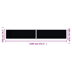 Vidaxl fekete behúzható oldalsó napellenző 200 x 1200 cm (318078)