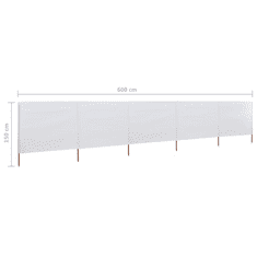 Vidaxl homokfehér 5-paneles szövet szélfogó 600 x 120 cm (47160)