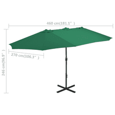 Vidaxl zöld kültéri napernyő alumíniumrúddal 460 x 270 cm (44867)