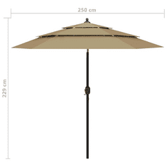 Vidaxl 3 szintes tópszínű napernyő alumíniumrúddal 2,5 m (313863)