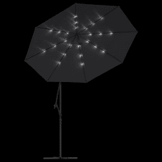 fekete konzolos napernyő LED-fényekkel és acélrúddal 300 cm