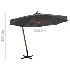Vidaxl antracitszürke tömör fenyőfa függő napernyő rúddal 3,5 x 2,9 m (313768)