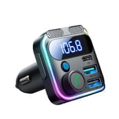 Joyroom JR-CCB01 Bluetooth FM Transmitter autós töltő 2x USB / USB-C 48W, fekete