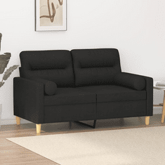 Vidaxl 2 személyes fekete szövet kanapé díszpárnákkal 120 cm (3200817)