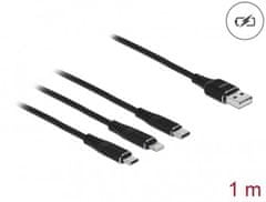 DELOCK USB 3 az 1-ben töltőkábel Lightning / Micro USB / USB Type-C, 1 m, fekete színű