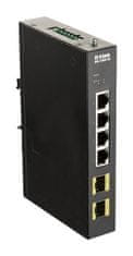 D-Link DIS-100G-6S 4 portos Gigabit ipari switch, beleértve 2 x 100/1000M SFP-t is