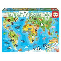 EDUCA Puzzle Térkép a világ állataival 150 darabos puzzle