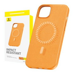 BASEUS iPhone 15 ProMax mágneses tok Fauxther széria narancssárga (P60157305713-03) (P60157305713-03)