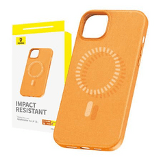 BASEUS iPhone 15 mágneses tok Fauxther széria narancssárga (P60157305713-00) (P60157305713-00)