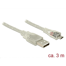 DELOCK USB 2.0-s kábel A-típusú csatlakozó > USB 2.0 Micro-B csatlakozó 3 m áttetsző (83902) (83902)