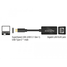 DELOCK 65904 USB Type-C > Gigabit LAN átalakító, kompakt, fekete (65904)