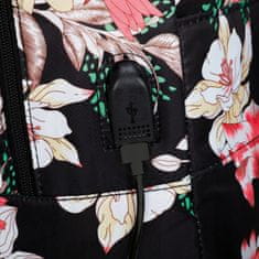 MG Bcross hátizsák beépített USB kábellal 20L, pink flowers