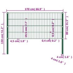 Vidaxl zöld vas kerítéspanel oszlopokkal 1,7 x 0,8 m 144933