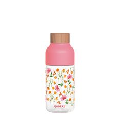QUOKKA Ice, műanyag palack rózsaszín virágok, 570ml, 06997