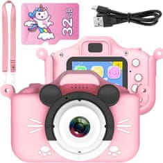 MG C14 Mouse gyermek fényképezőgép + 32GB kártya, rózsaszín