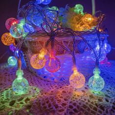 BigBuy Színes karácsonyi fényfüzér üveggolyókkal beltérre - 30 LED, 3 méter (BBV)