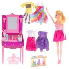 BigBuy GirlWorld menő divatbaba tükrös fésülködőasztallal, ruhákkal és kiegészítőkkel (BBI-5151)