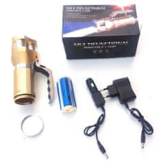 BigBuy Akkumulátoros taktikai lámpa fém vázzal - kézi keresőlámpa 2 db fehér és 1 db kék T6 CREE LED-del (BBL)