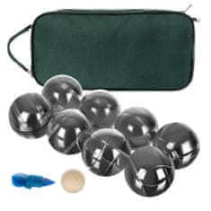 BigBuy Petanque készlet 8 db ezüst golyóval, praktikus hordozható táskában - ügyességi és szabadtéri játék (BB-0725)