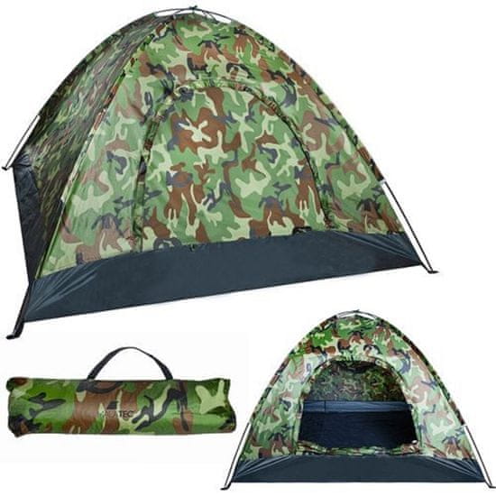 BigBuy 4 személyes, vízálló, UV szűrős turista / kemping sátor praktikus táskában - 190 x 190 x 125 cm, terepszínű (BB-10140)