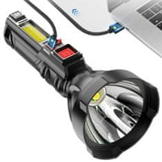 BigBuy L-830 USB-ről tölthető LED zseblámpa 4 világítási móddal és kiegészítő fényforrással az oldalán (BBV)