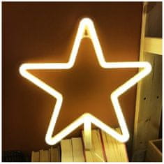 BigBuy Csillag alakú NEON LED dekor lámpa és éjjeli lámpa meleg fehér fénnyel - elemmel és USB-ről is működik - 28 cm (BB-11351)